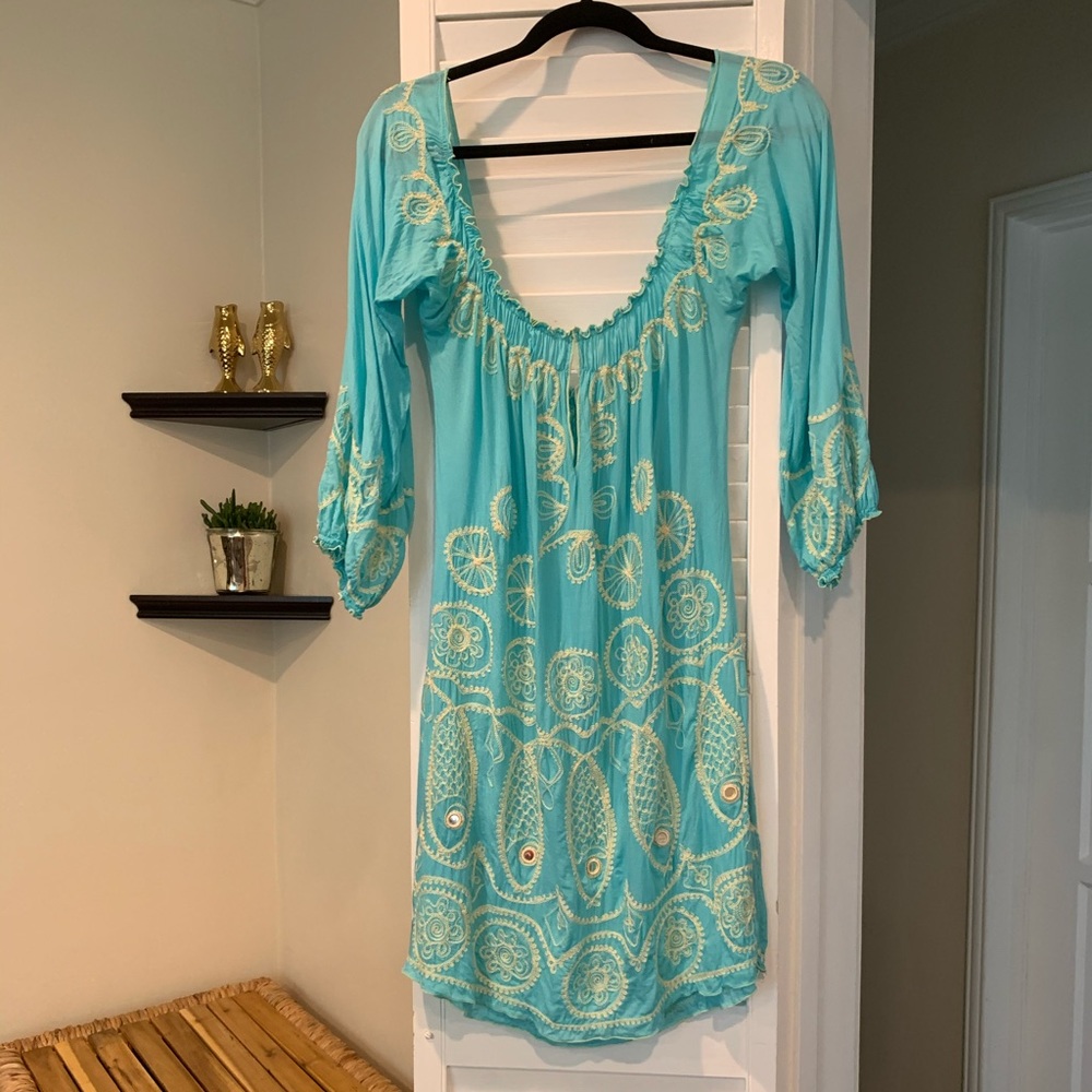 Vintage Poupette St. Barth off the shoulder dress.